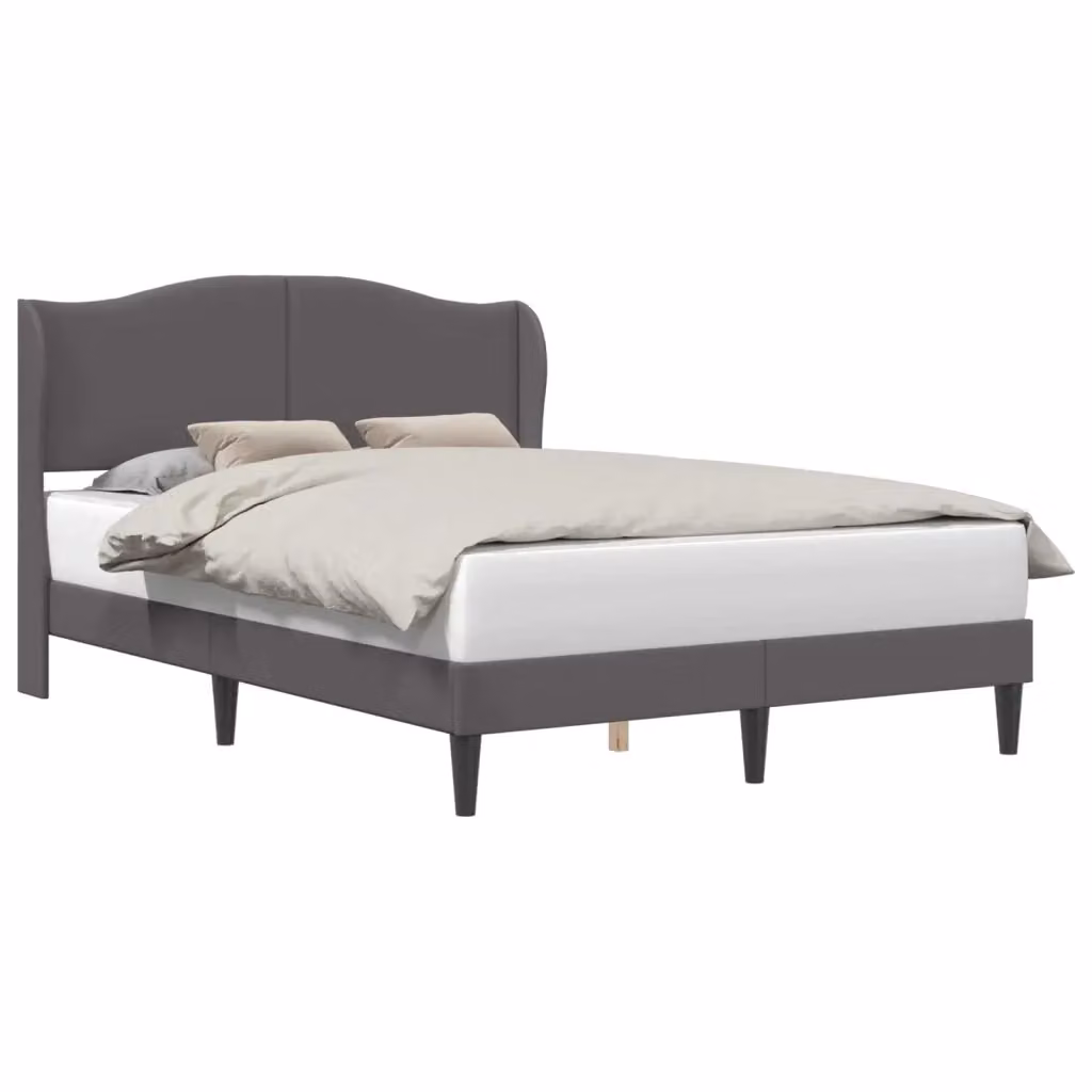 Struttura letto con testiera e giroletto in similpelle grigia e nera, L/P/H: 160 x 200 x 101 cm – 2