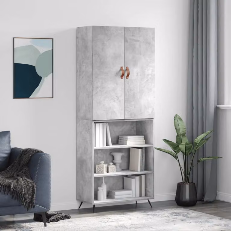 Credenza moderna vidaXL in legno e metallo, colore grigio, L: 69,5 cm, P: 34 cm, H: 180 cm