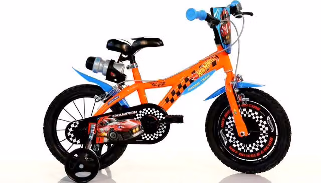HOT WHEELS 14", bicicletta per bambini, adatta a bambini tra i 4 e i 6 anni, per altezza tra 100 e 120 cm, con borraccia