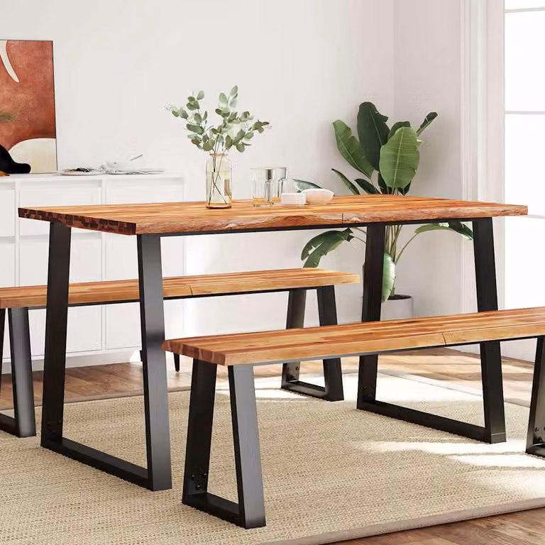 vidaXL Tavolo da Pranzo Rettangolare in Legno di Acacia con Bordi Vivi e Struttura in Metallo, Marrone, L: 140 cm, P: 80 cm, H: 75 cm