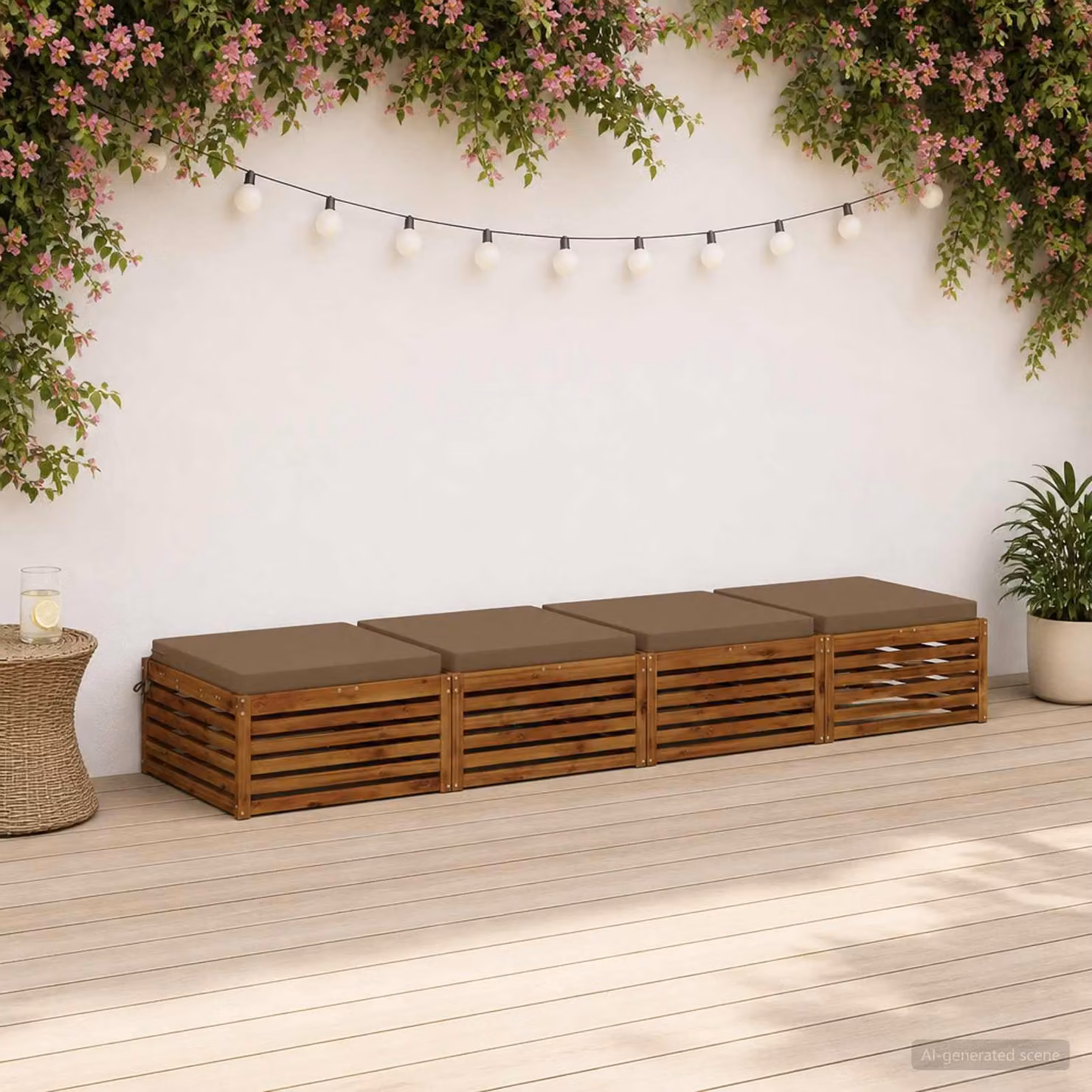 Set di 4 cuscini per sedia vidaXL in poliestere con imbottitura in schiuma, coperture lavabili e resistenti ai raggi UV, colore tortora/marrone/beige