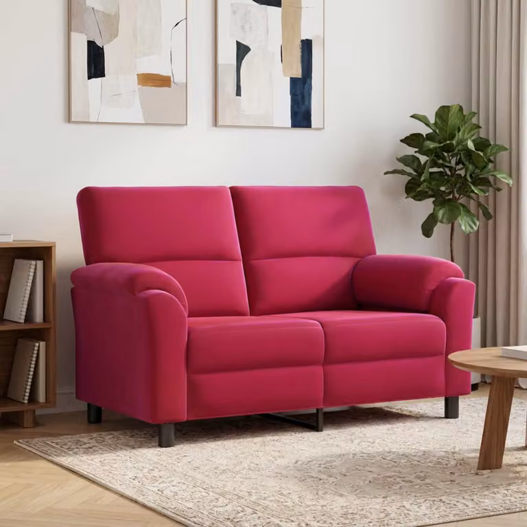 Divano moderno vidaXL in velluto rosso vino con struttura in metallo, L: 154 cm, P: 85 cm, H: 93 cm