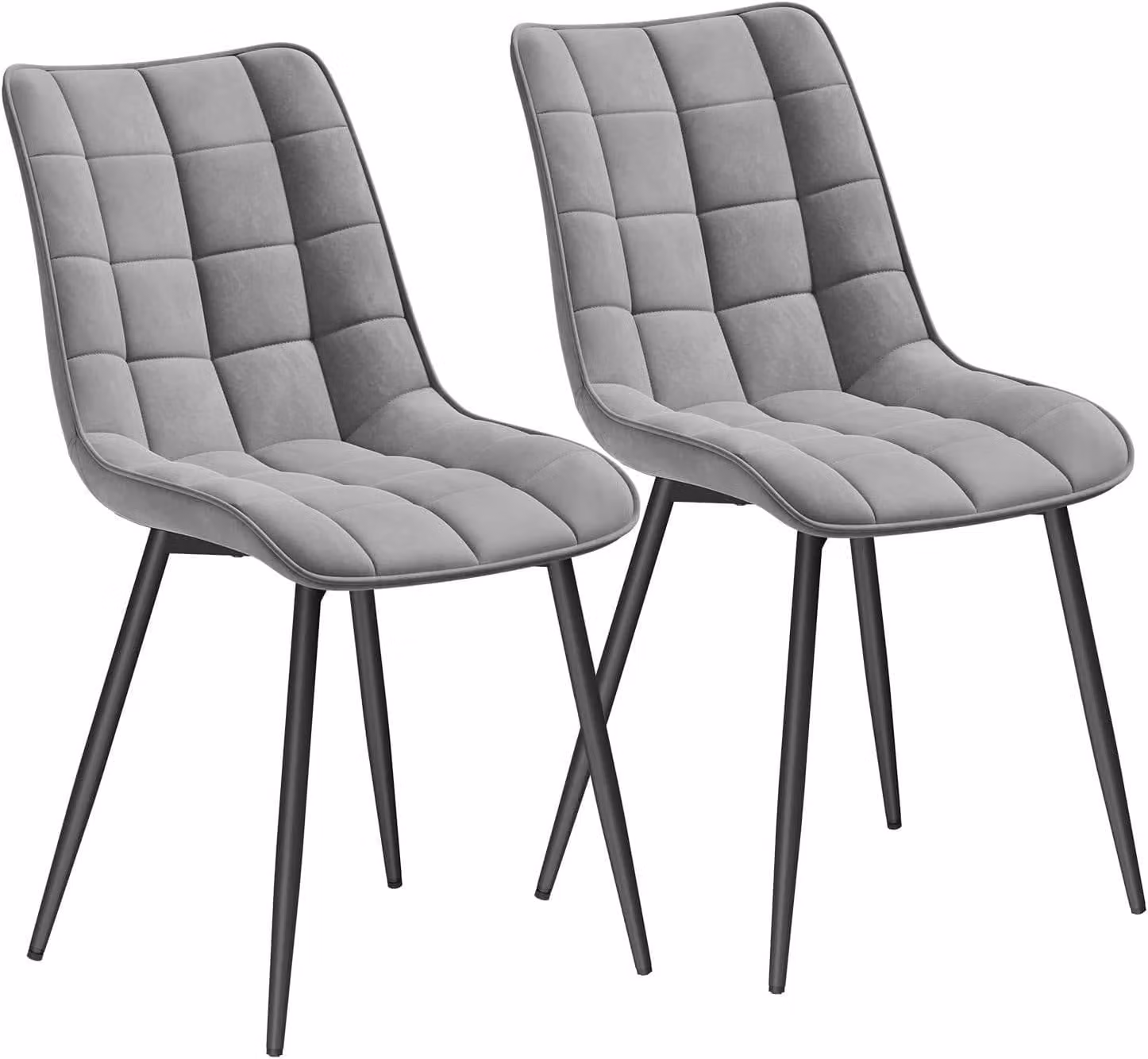 Set di 2 sedie per sala da pranzo WOLTU, sedia imbottita con schienale, portata fino a 150 kg, seduta in velluto, gambe in metallo, grigio chiaro