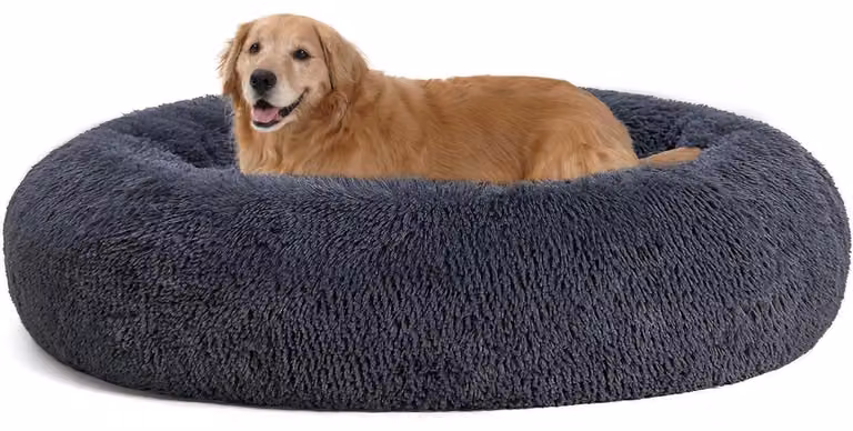 Cuccia ortopedica per cani, forma a ciambella, imbottita, lavabile, diametro 120 cm, colore grigio scuro