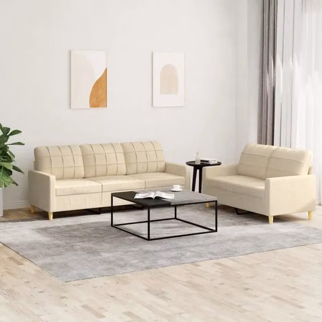 Set di divani vidaXL composto da un divano a 2 posti e uno a 3 posti in tessuto beige con cuscini inclusi per il tuo soggiorno