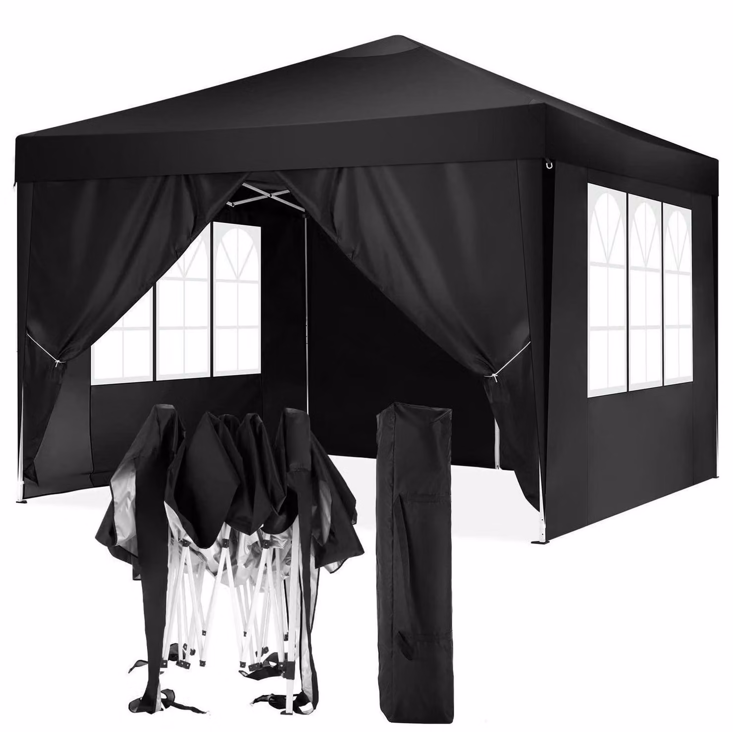 Gazebo da esterno 3x3 metri, impermeabile, stabile, resistente alle intemperie invernali, con 4 pannelli laterali, protezione UV, altezza regolabile, colore nero