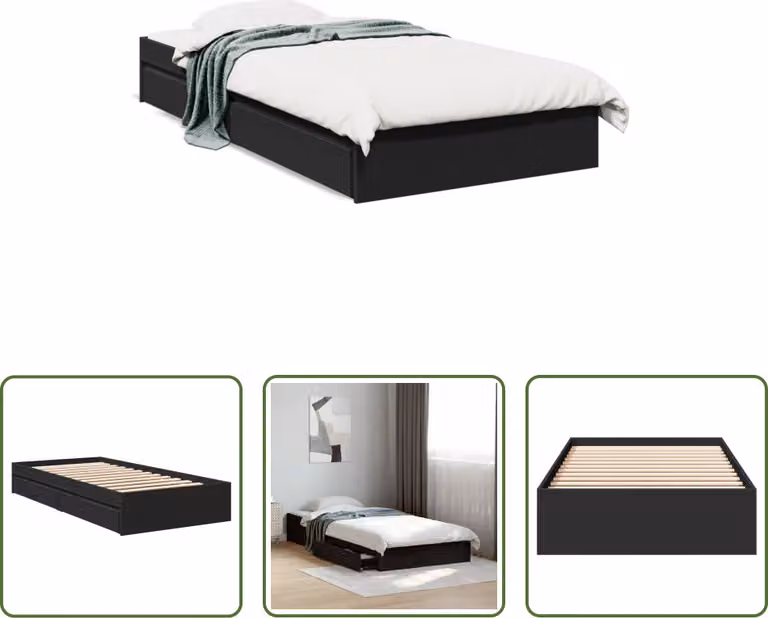 The Living Store Giroletto con cassetti nero 90x190 cm Materiale a base di legno