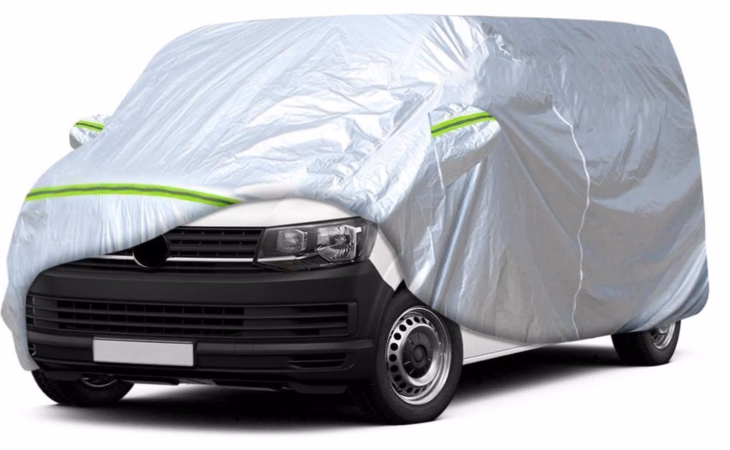 Copertura impermeabile per furgoni VW T5 T6 a passo corto, colore argento, tipo "garage completo" con porta a zip. Protezione per tutte le condizioni atmosferiche, adatta a veicoli fino a 490 cm