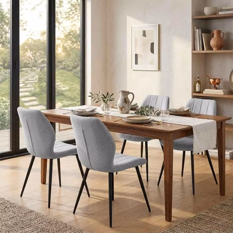 AIORBER Sedia da pranzo imbottita con schienale, tessuto in lino, gambe in metallo, sedia da cucina ergonomica per il soggiorno, grigia
