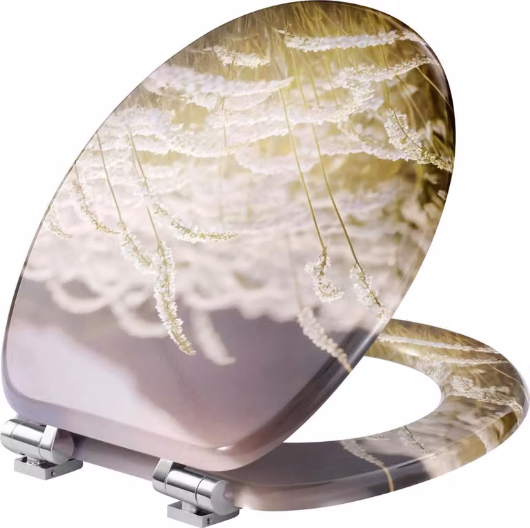 Happiq Sedile ovale per WC - Sedile per WC in MDF con chiusura morbida e sgancio rapido - Coperchio stampato per WC - Installazione dall'alto