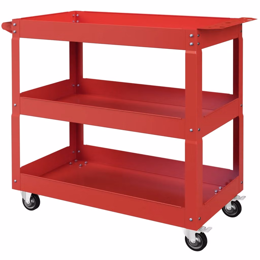 Carrello portautensili in acciaio XYLO rosso con 3 ripiani e maniglia laterale L: 83 cm, P: 35,3 cm, H: 76 cm – 2