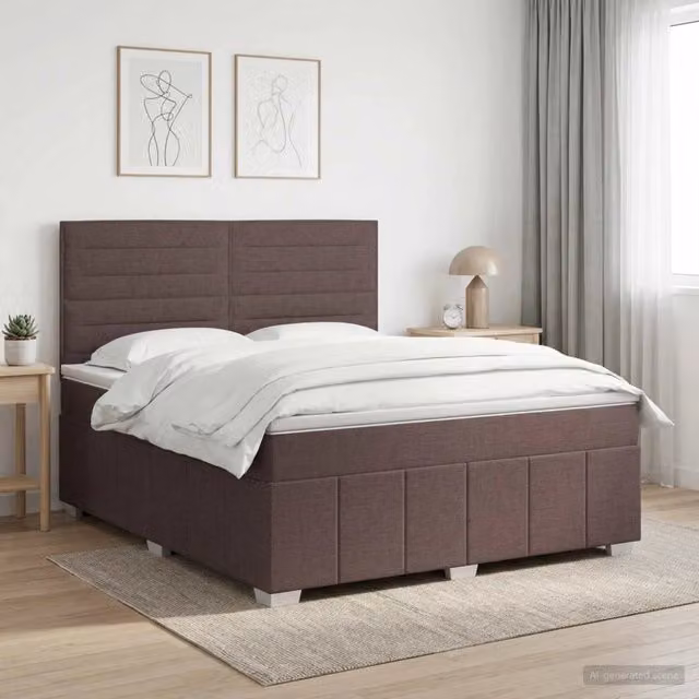 Letto box spring con materasso vidaXL in tessuto marrone e bianco con base a sollevamento L/P: 180 x 200 cm – 1