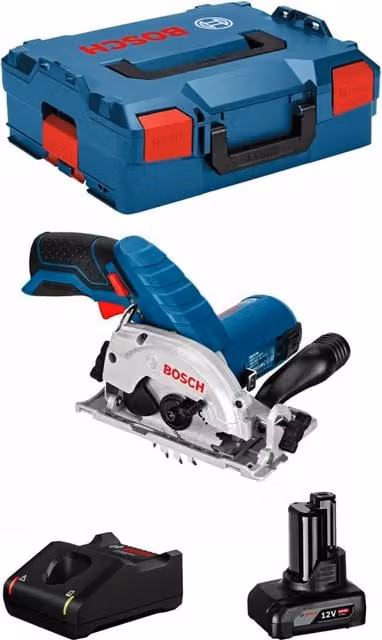 Sega Circolare Bosch GKS 12V-26 con Batteria da 6,0 Ah, Caricabatterie GAL12V-40 e L-Boxx 136