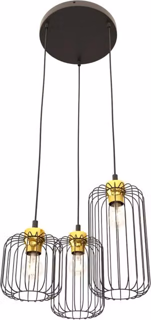 Lampada a sospensione industriale Luceart-Classic Donar con 3 luci, design tondo in metallo nero e oro – 1