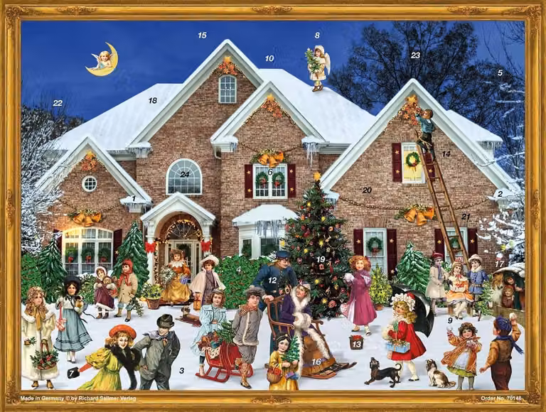 Calendario dell'Avvento a tema casa vittoriana: calendario dell'Avvento in carta