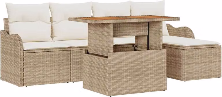 Set Divano da Giardino 6 pcs Beige Poly Rattan