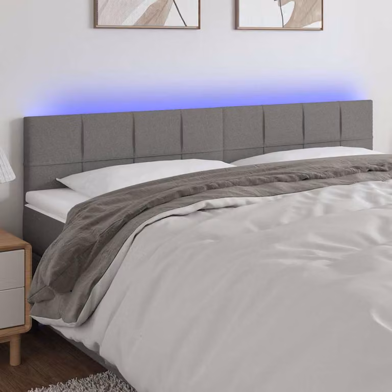 Testiera per letto vidaXL in tessuto grigio con illuminazione LED e porta USB, L 160 cm, Spessore: 5 cm, H: 78-88 cm