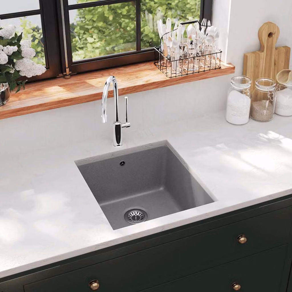 Lavello da Cucina in Granito con Vasca Singola vidaXL Grigio L/P/H: 42 x 31 x 46 cm