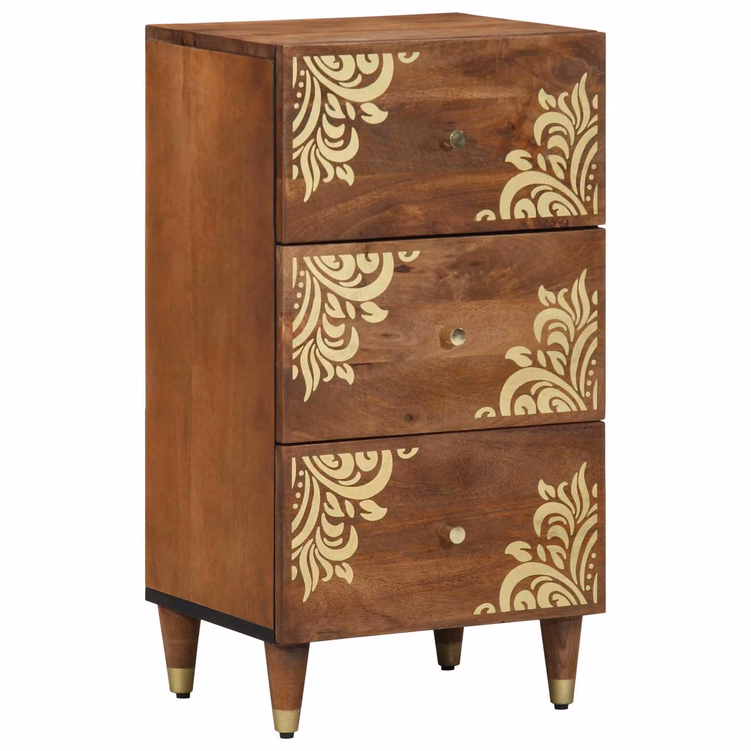 Credenza moderna vidaXL in legno di mango massello e metallo, colore marrone e oro, L 40 cm x P 33 cm x H 75 cm