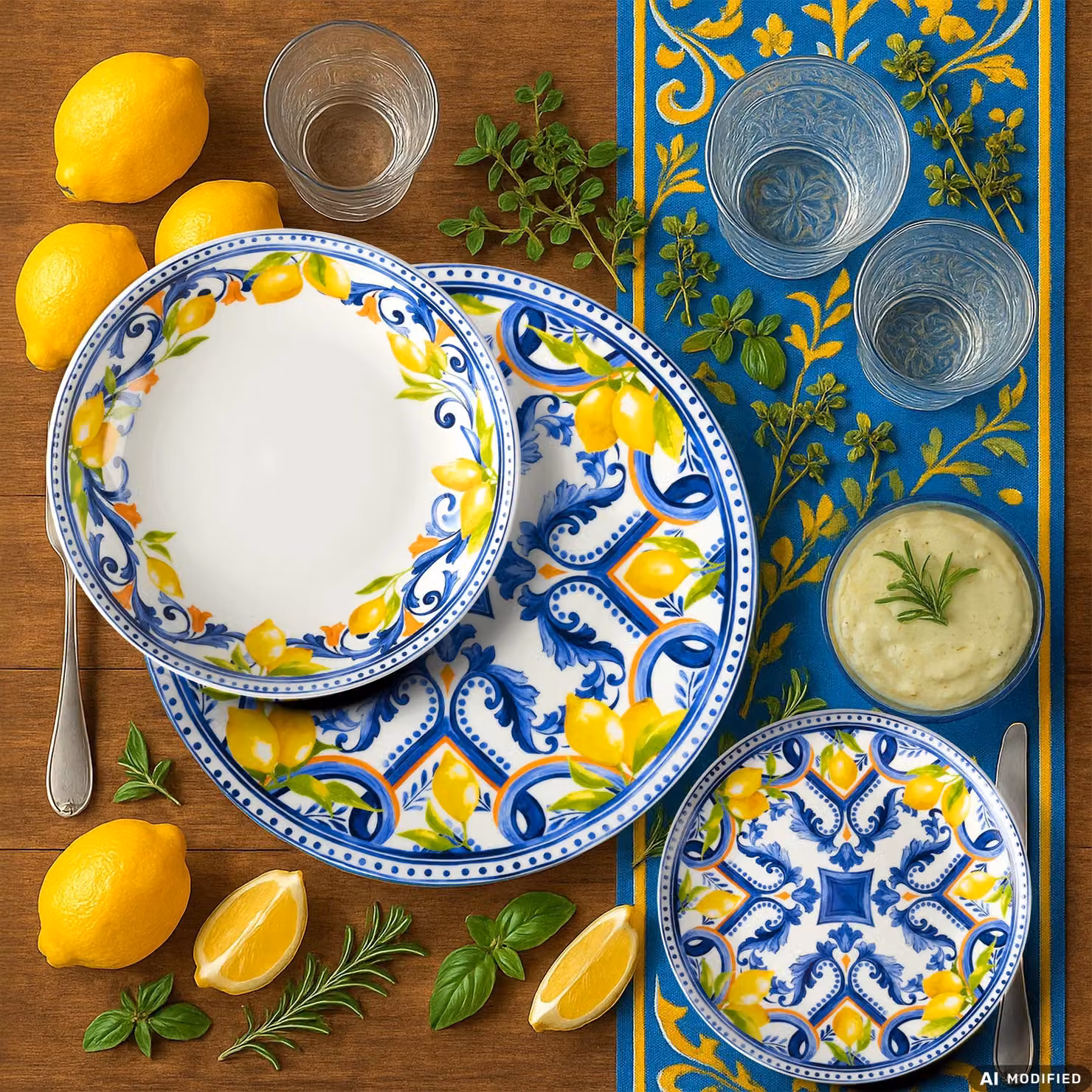 Servizio di piatti Lemònia Gusto Casa in porcellana, 18 pezzi, decoro floreale multicolore bianco e blu – 2