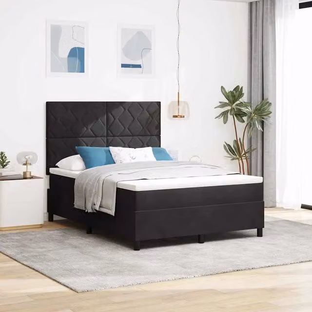 Letto a molle con testiera vidaXL in velluto nero L 140 x P 200 cm