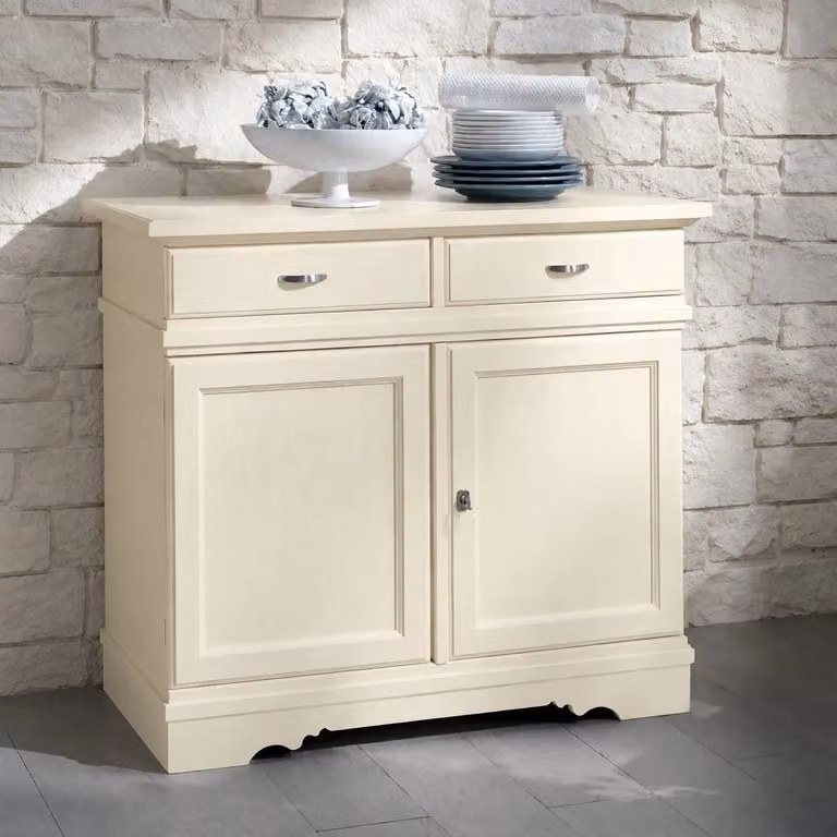 Madia credenza moderna in legno massello di abete bianco opaco Mobili 2G L/P/H: 105 x 52 x 94 cm