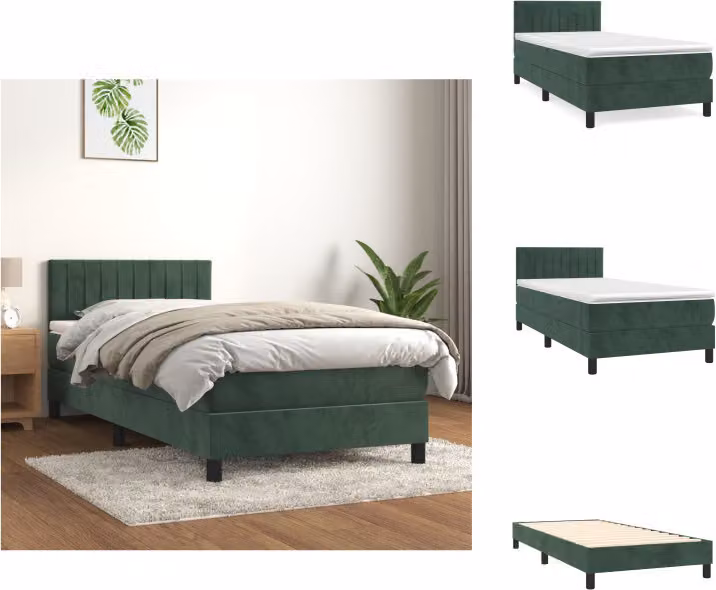 vidaXL Letto a molle con materasso verde scuro 90x200 cm in velluto - Letti e strutture letto