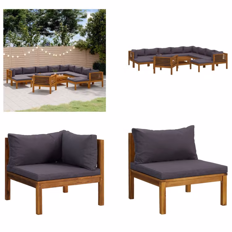 vidaXL 12 pezzi set salotto da giardino con cuscino in legno massiccio di acacia - Set salotto da giardino - Set salotto da giardino - Set divano modulare - Set divano modulare