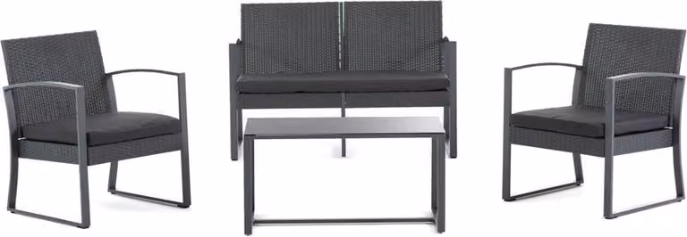 Set da giardino con divano a 2 posti, 2 poltrone e tavolo in acciaio e vimini - design moderno, robusto e confortevole con cuscini sfoderabili, ideale per giardino, terrazza e balcone - OLBIA