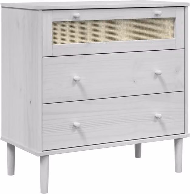 Cassettiera SENJA in legno di pino con finitura rattan bianca L 80 cm, P 40 cm, H 80 cm