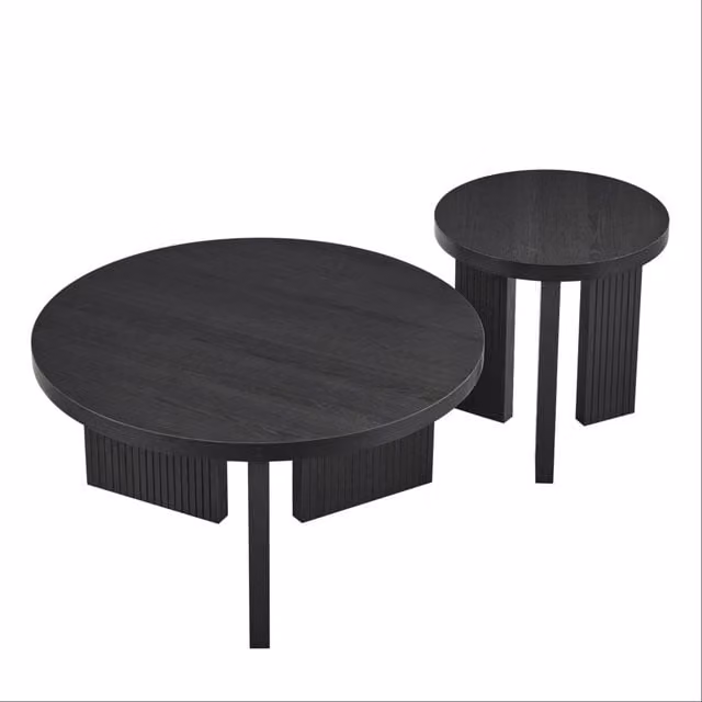Set di 2 tavolini da caffè rotondi REDOM in MDF nero opaco con design minimalista
