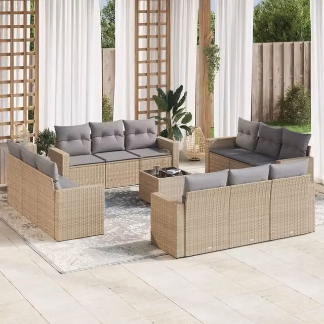 vidaXL Set Divano da Giardino 13 pz a forma di U in Polyrattan con Cuscini Beige e Grigio