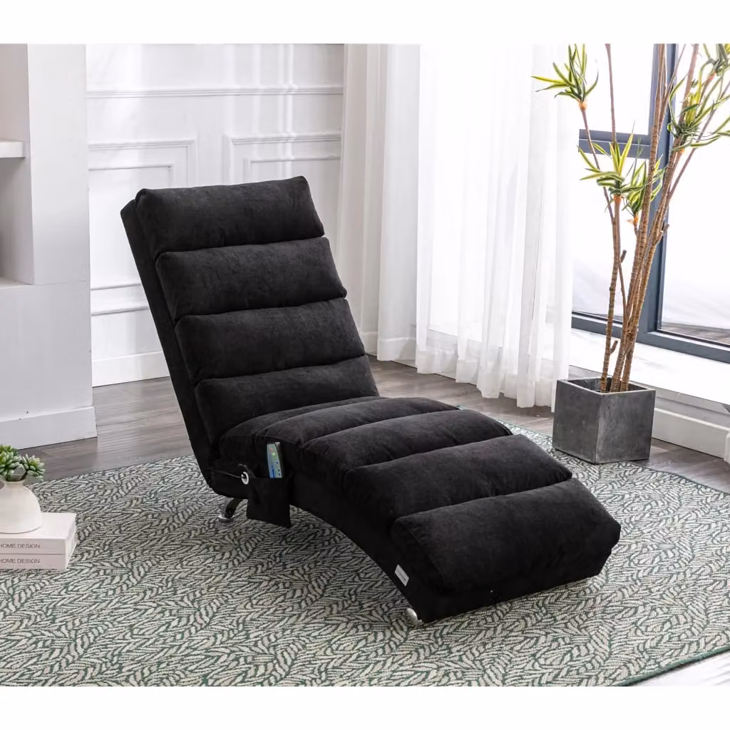 Poltrona massaggiante REDOM nera in lino con tasca laterale L/P/H: 55 x 148 x 84 cm – 2