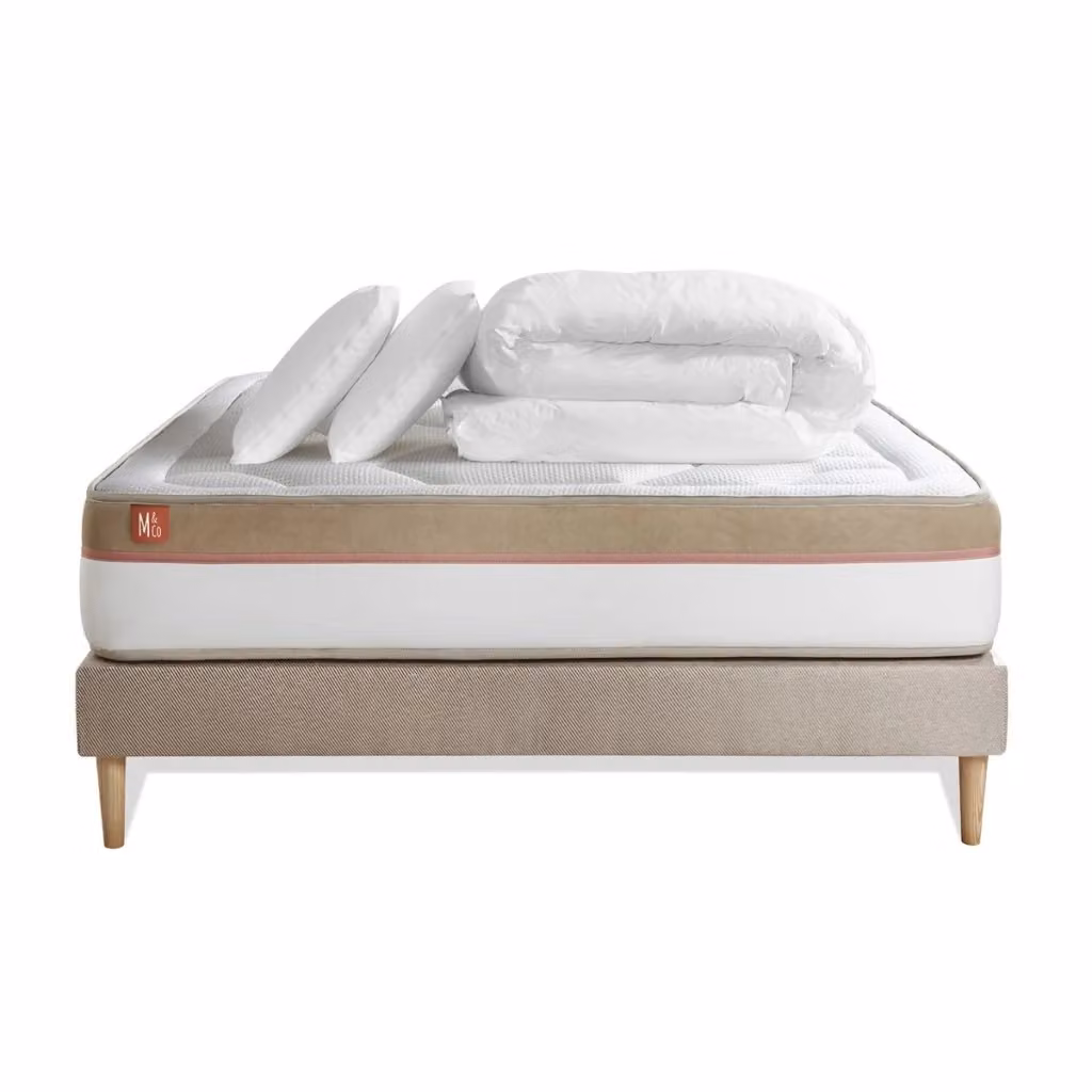 Pacchetto letto completo Le Cosy con materasso 200x200 cm, box spring con doghe, 2 cuscini e piumino, colore bianco, in lyocell termoregolatore e anallergico – 2