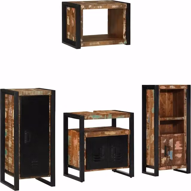 Set di mobili per il bagno 4 pz Multicolore e nero 3305669