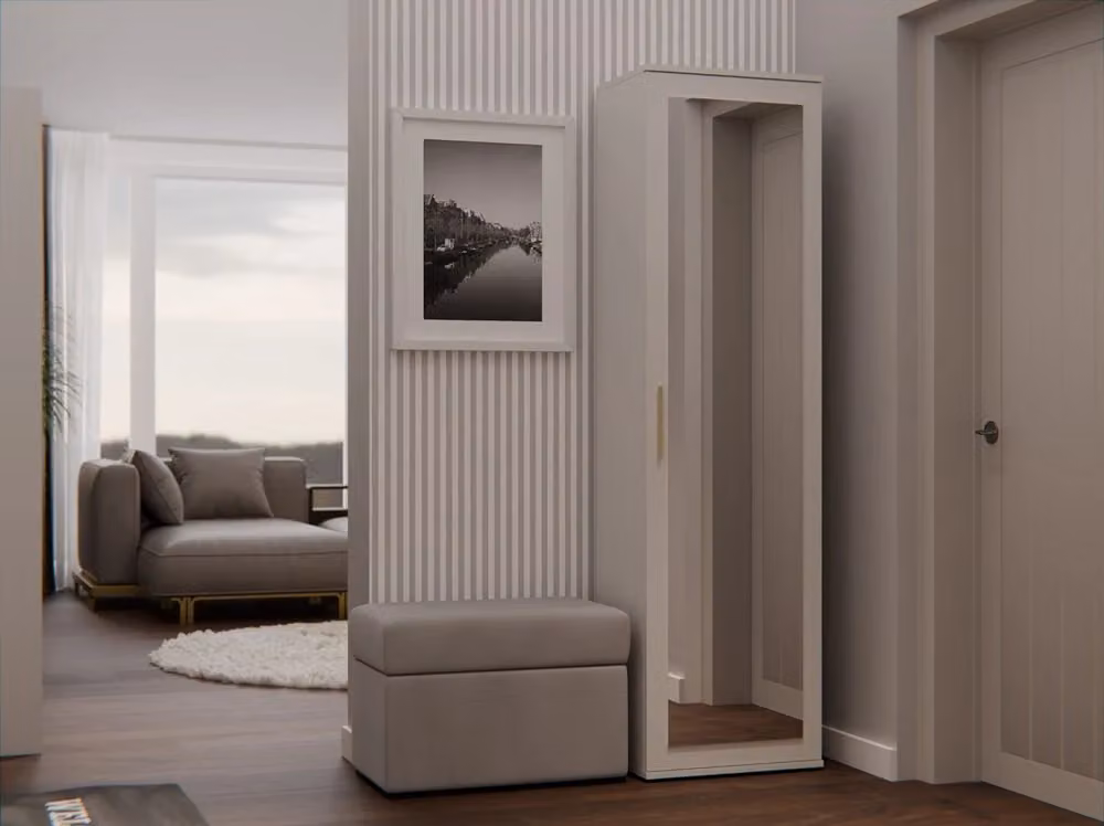 Armadio guardaroba moderno DUO cashmere bianco con ante a battente e specchio L/P/H: 180 x 50 x 35 cm – 2