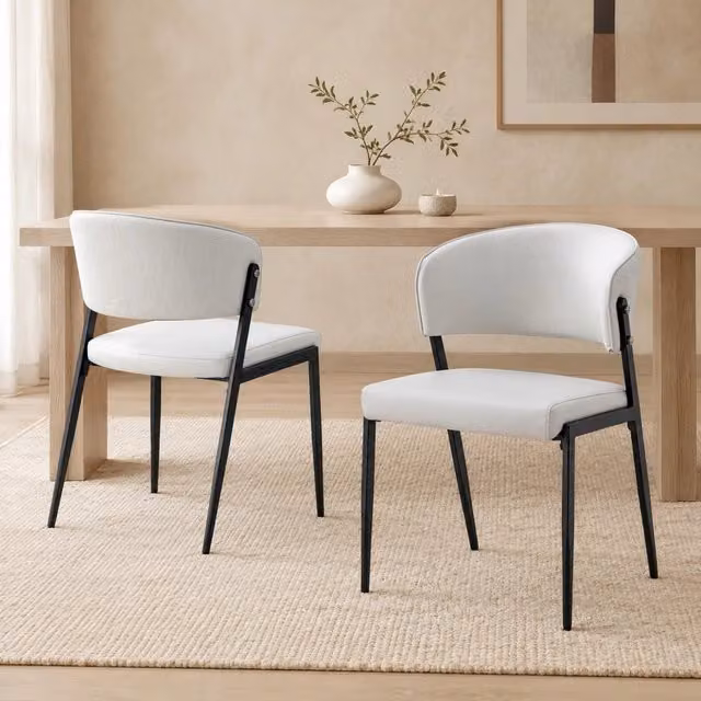 Set di 2 sedie da pranzo grigio chiaro in PU; schienale curvo