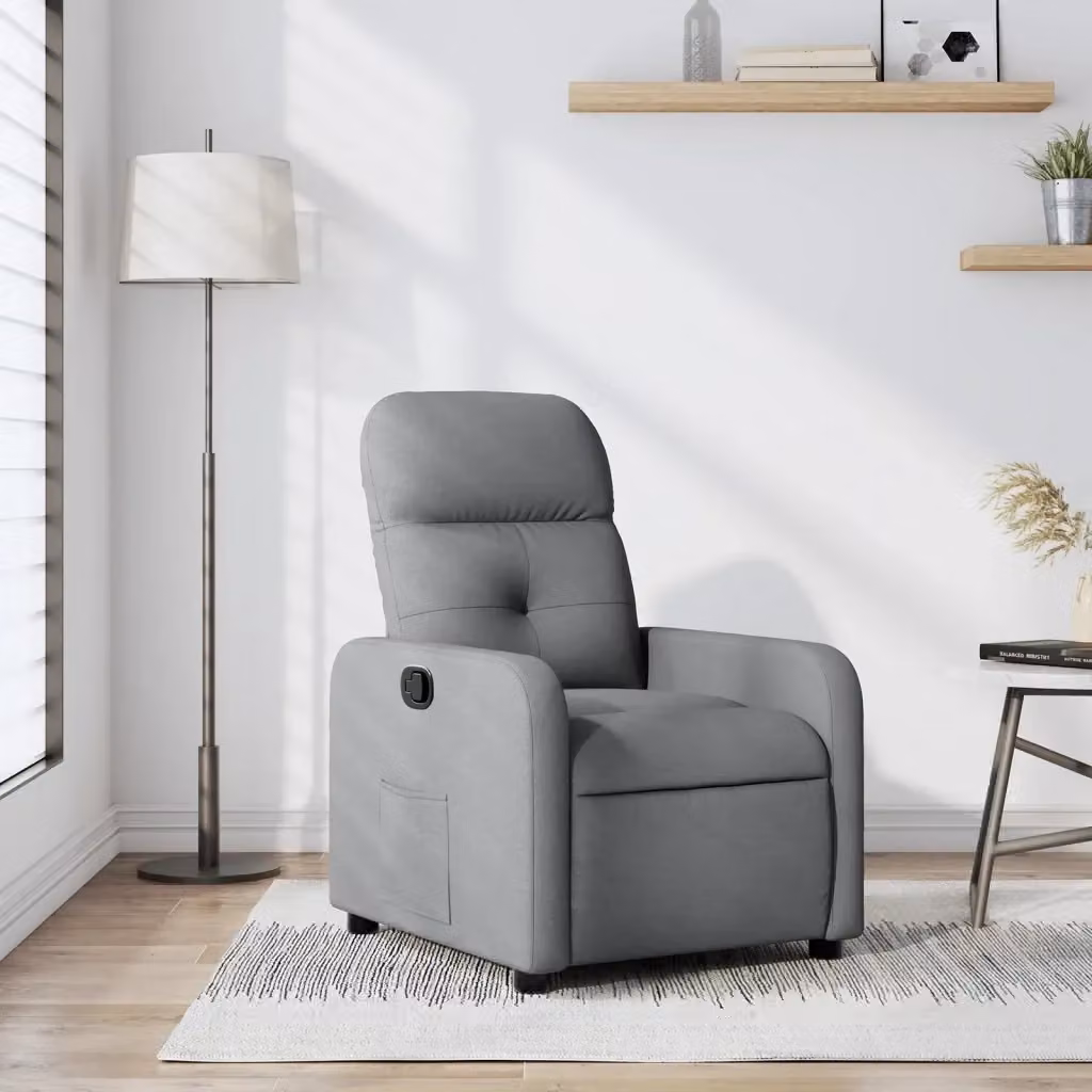 Poltrona Relax Reclinabile Moderna in Tessuto Grigio con Braccioli e Struttura in Metallo e Legno – 2