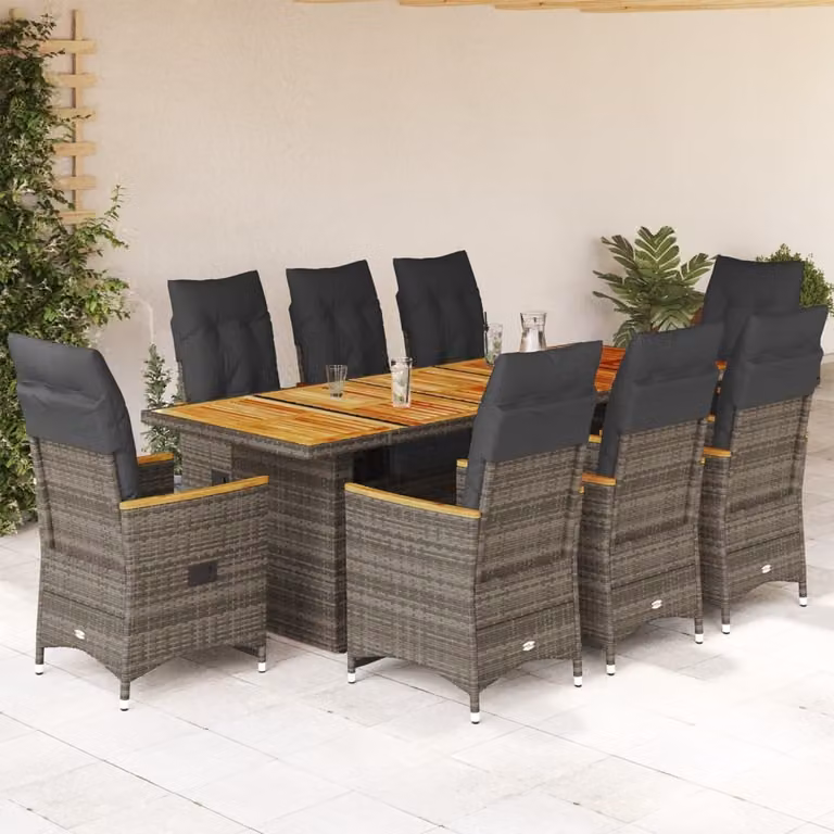Maison Exclusive - Set da giardino bistrot 9 pezzi con cuscini grigio in polyrattan