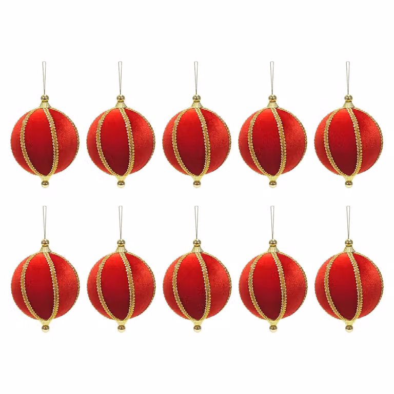 Set di 10 palline di Natale Vestiamo Casa rosse con finiture oro, infrangibili, diametro: 6 cm