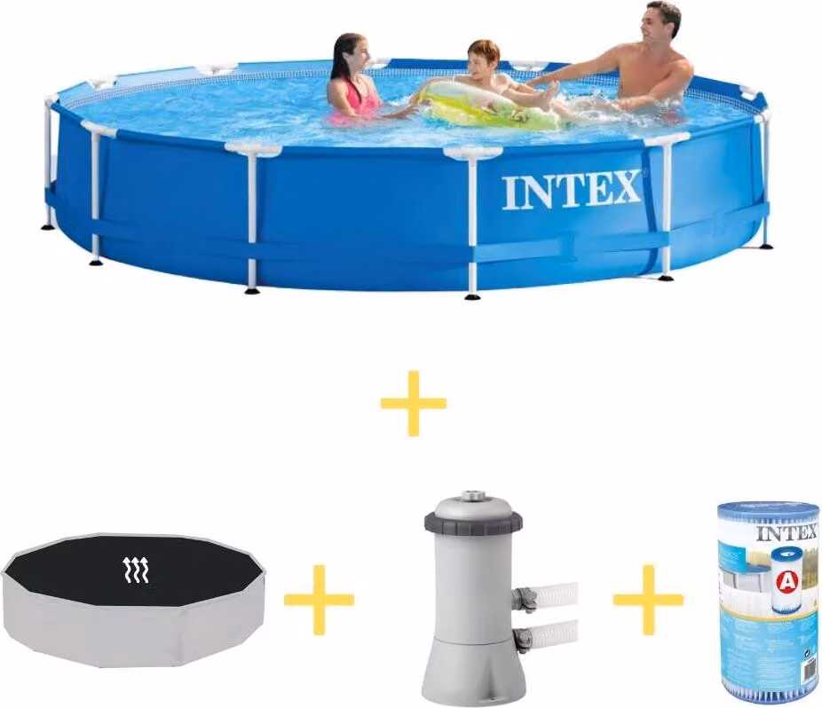 Piscina Intex con struttura in metallo - 366 x 76 cm - Inclusa vela solare, pompa filtro e filtro