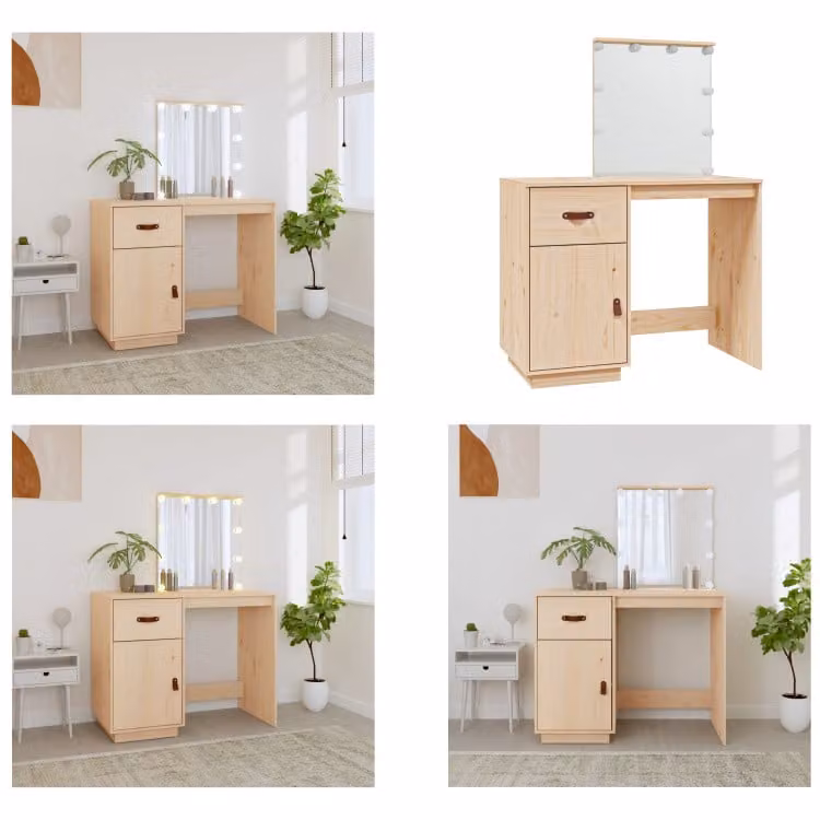 vidaXL Tavolo da toilette con LED 95x50x133,5 cm in pino massiccio - Tavolo da toilette - Tavoli da toilette - Tavolo da toilette - Tavolino da toilette