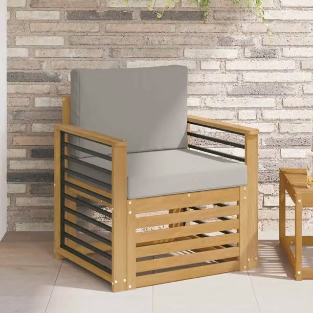 Set di divani da esterno a 2 posti vidaXL in legno di acacia con cuscini bianchi e grigi