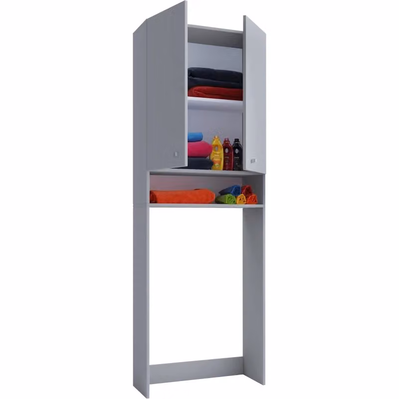 Mobile Coprilavatrice Ezooza Grigio con Ripiani e Ante - Soluzione Salvaspazio per Bagno e Lavanderia - H182 x L64 x P27 cm – 2