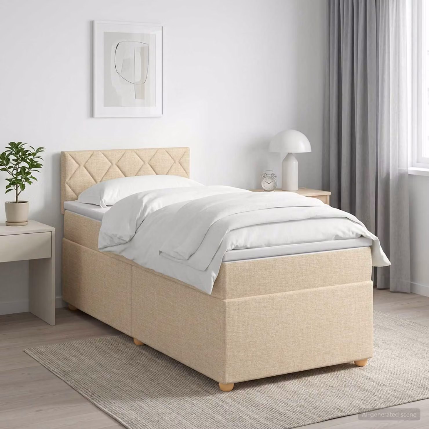 Letto box spring con materasso ibrido vidaXL in tessuto beige e bianco, L/P: 80 x 200 cm