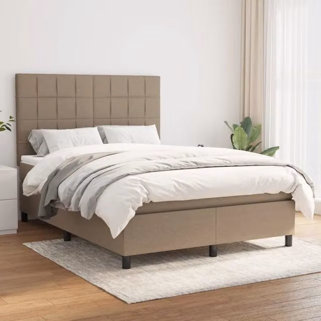 Letto Ibrido con Giroletto a Molle e Materasso vidaXL in Tessuto Beige e Bianco L/P/H: 140 x 200 x 128 cm