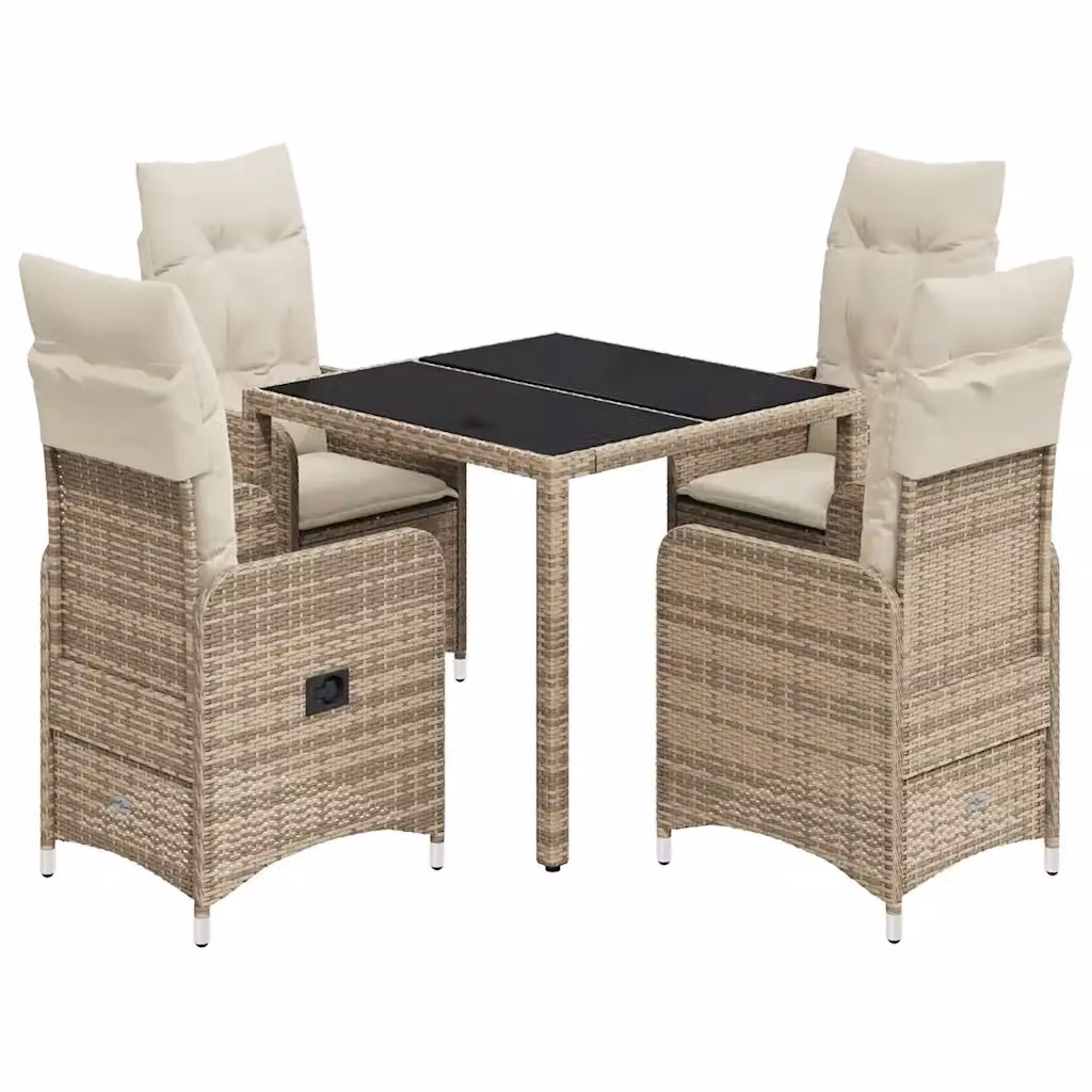 vidaXL Set da Bistrò da Giardino 5 pz in Polyrattan con Cuscini Beige e Piano in Vetro – 2
