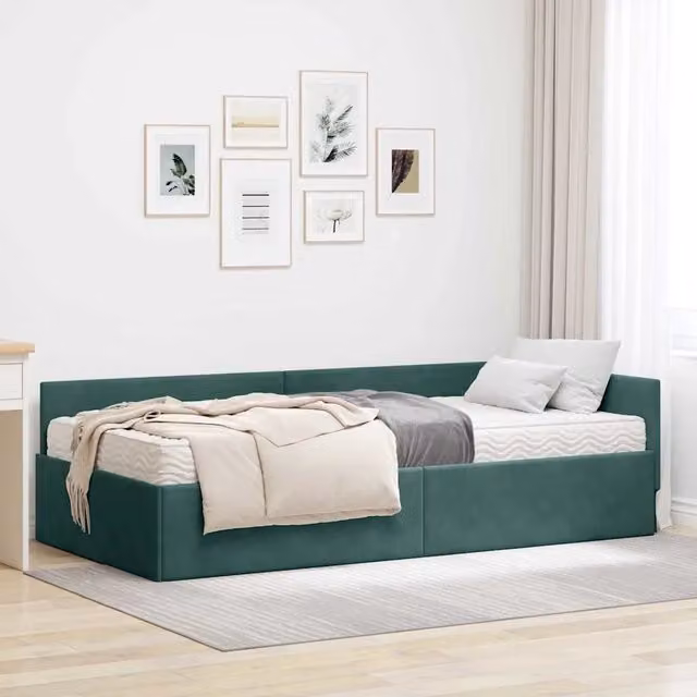 Struttura Letto Angolare con Materasso 2 pz-Giroletto con materasso Verde Velluto 160000