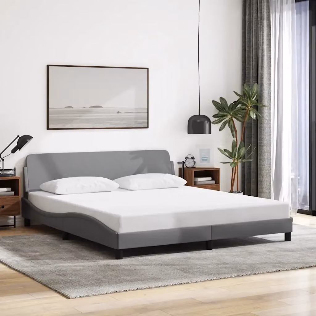 Letto matrimoniale moderno Dover Grigio con struttura in legno e tessuto L/P: 180 x 200 cm – 2