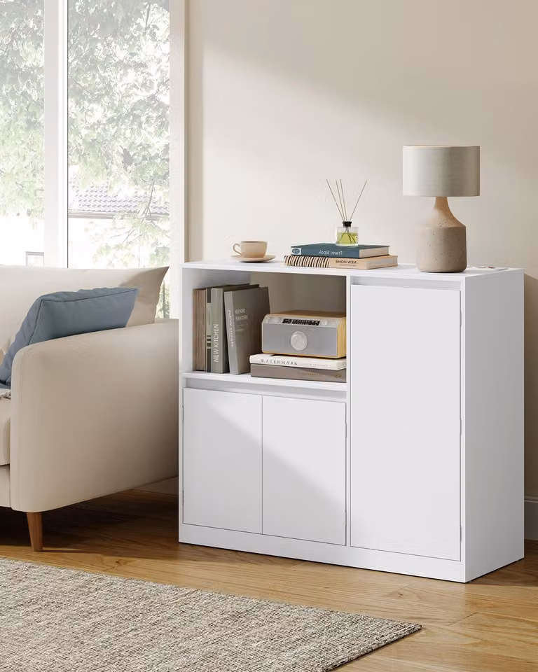 VASAGLE Armadio multiuso, scaffale da cucina, con ante, ripiani regolabili, 40 x 90 x 90 cm, bianco